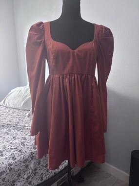 Abercrombie & Fitch Rust Red Long-Sleeve Square Neck Mini Dress